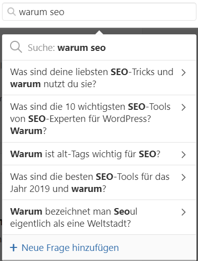 Quora vervollständigt Fragen