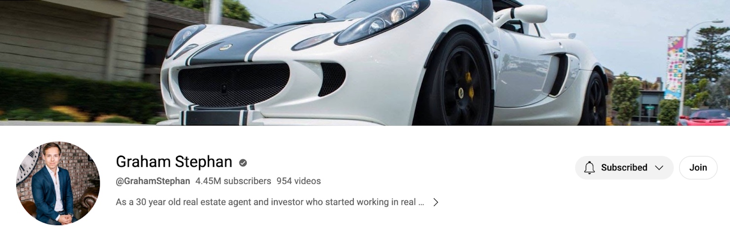 Perfil de Graham Stephan en YouTube