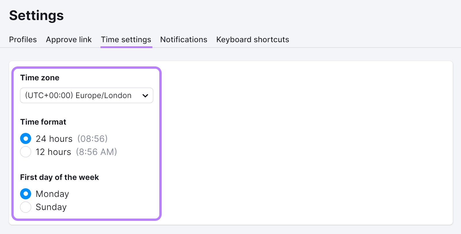 Menü „Zeiteinstellungen“ im Social Poster-Tool