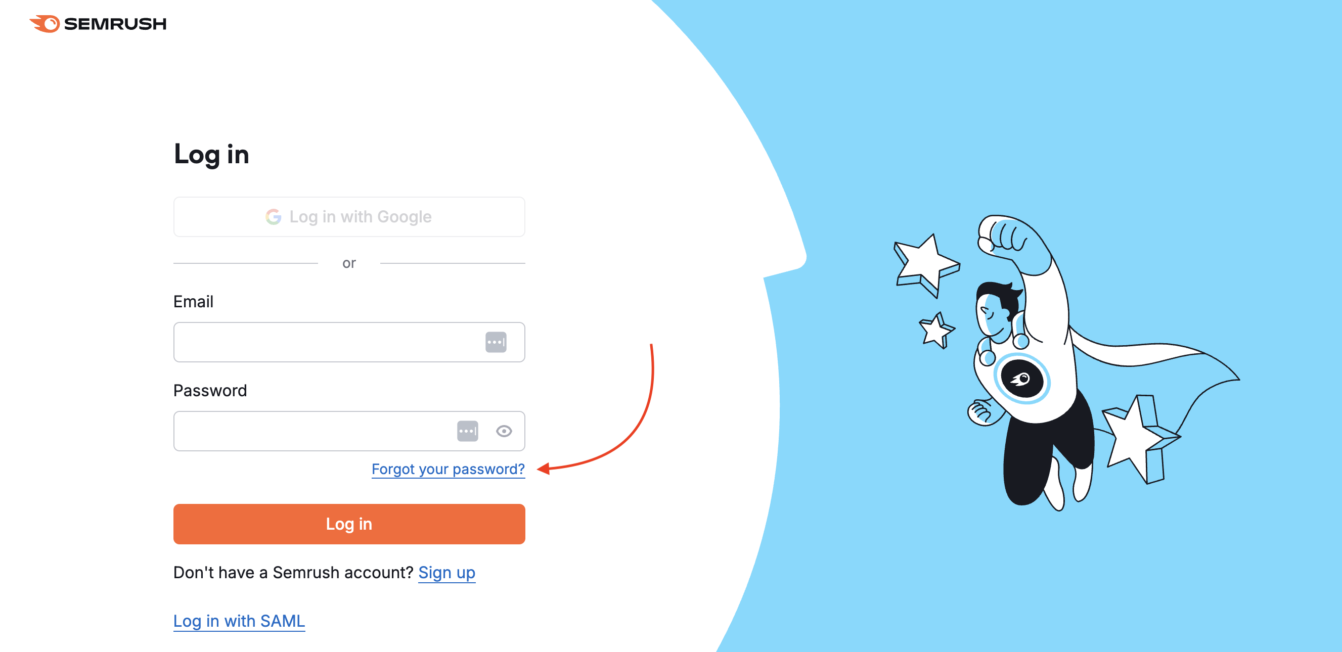 Log-in page with a red arrow pointing to Forgot your password?