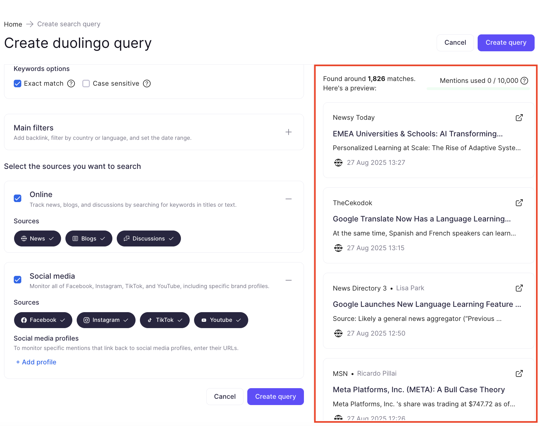 An example of the preview section highlighted with red.