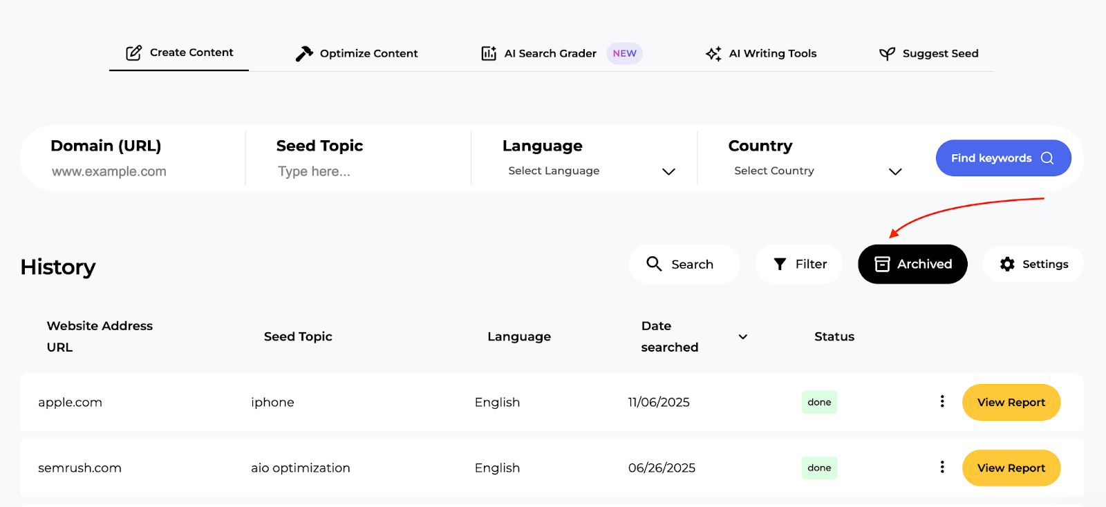 The Archived tab in your dashboard.